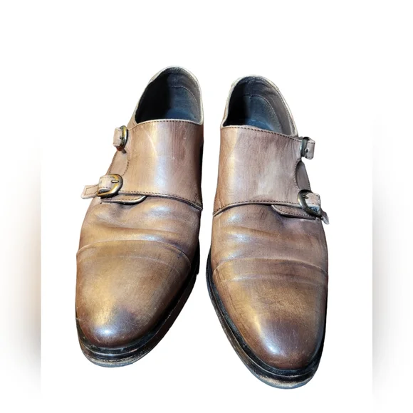 Steven Land Cognac Genuine Leather Slip-On Shoes With Triple Monk Straps Sz: 11M Steven Land Men main image 3